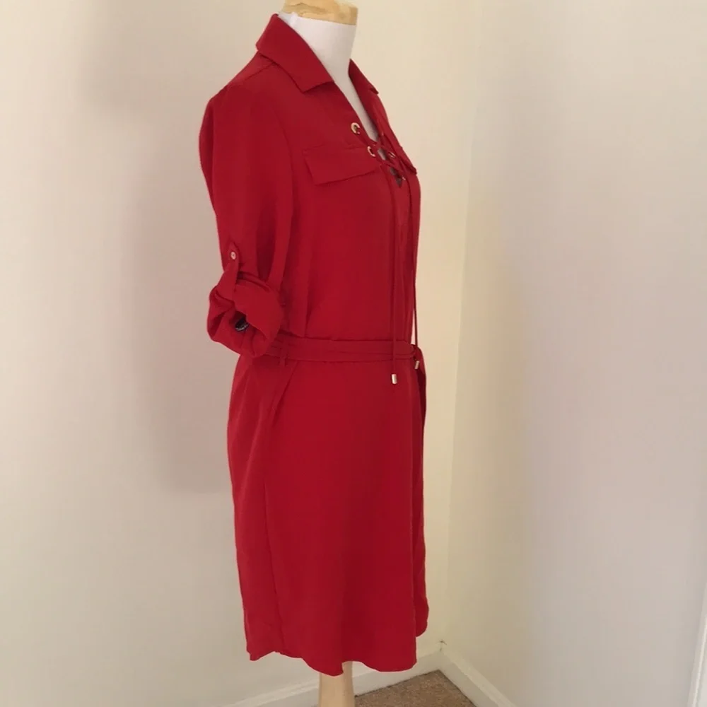 New! Calvin Klein SZ 4, red shirt lace up dress . - Picture 2 of 9